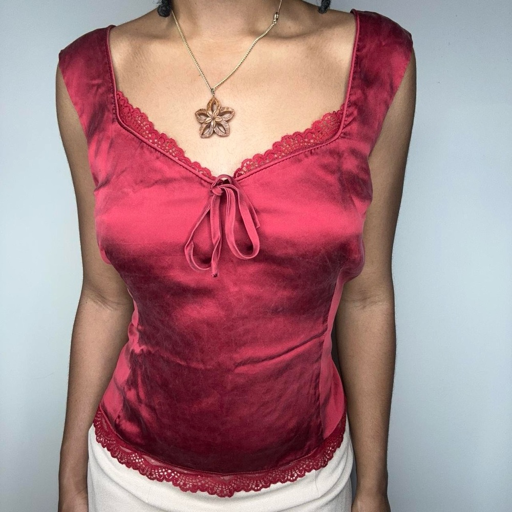 Beliza Red Silk Lace Cami Top